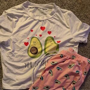 Avocado Print Kids Pajamas Set - Pink and White